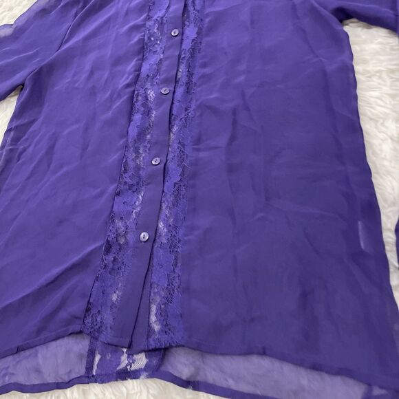 FREE CULTURE Sheer lace Top Button Up Shirt Women L Fairy Boho Whimsy Romantic - Picture 13 of 16